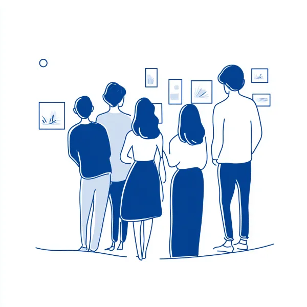 Illustration personnes admirant tableau exposition frenchy frenchy